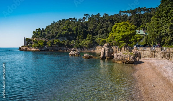 Fototapeta rocky cliff and protected area in the Bay of Grignano near Miramare Castle Trieste - Italy.