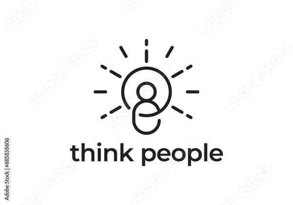 Obraz smart human logo design, light bulb think idea icon vector illustration