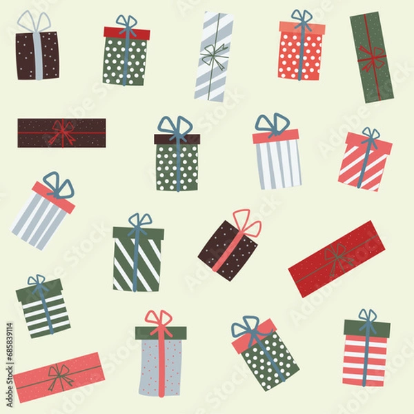 Fototapeta Pattern, christmas gifts background to print out. Pastel colors.