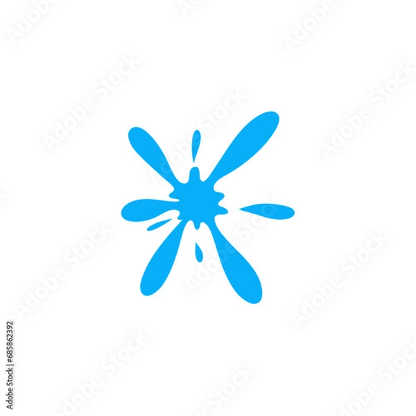 Fototapeta Cartoon blue dripping water drops, splashes, sprays and tears. Liquid flow, wave, stream and puddles. Nature water motion shapes