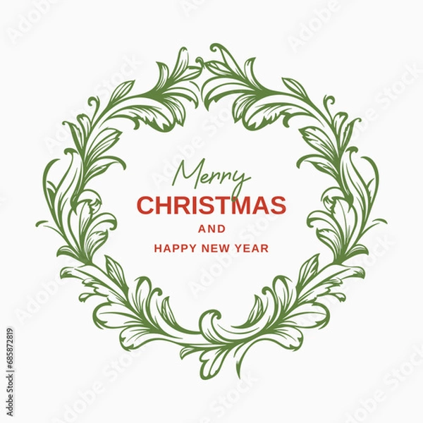 Fototapeta Merry Christmas and Happy New Year card. Merry Christmas square template. Minimal Christmas background for social media post