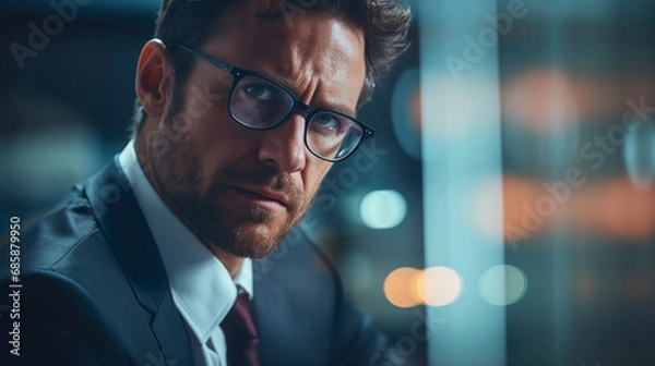 Fototapeta Corporate Presence: Dramatic CEO Portraits in Serious Moments, Generative AI