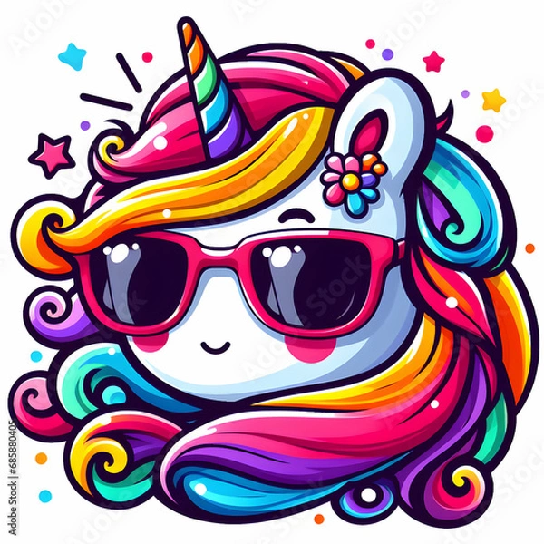 Fototapeta Multicolored Colorful Cute Unicorn in Sunglasses