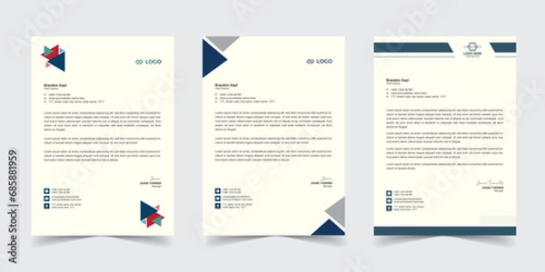 Fototapeta Corporate modern letterhead design template with yellow, blue, green and red color. creative modern letter head design template for your project. letterhead,  Business letterhead Template, Newsletter