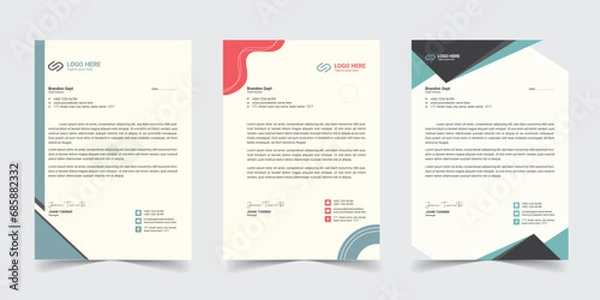 Fototapeta Corporate modern letterhead design template with yellow, blue, green and red color. creative modern letter head design template for your project. letterhead,  Business letterhead Template, Newsletter