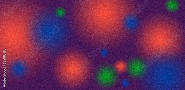 Fototapeta Abstract background with gradient blur and grain noise texture. Multicolor banner with blurry circles. Suitable for social media, print, covers, posters. Wide banner size.