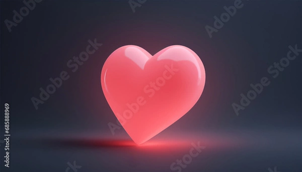 Fototapeta Red glowing neon heart. 3d render, abstract ultraviolet background with neon heart frame. Modern minimal line art. Valentines Day romantic symbol glowing in the dark copy space Happy Valentine
