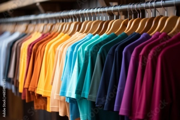 Fototapeta Collection of clothes. Sale and Black Friday concept. Background with selective focus and copy space