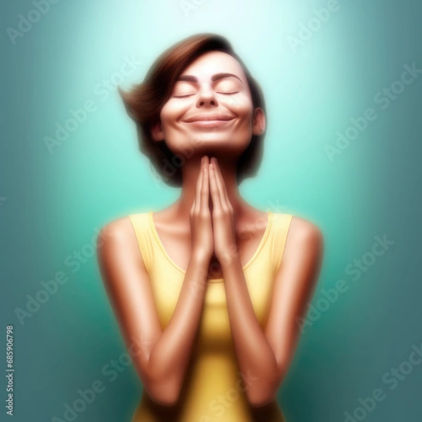 Fototapeta Junge Frau genießt einen Moment der Zufriedenheit, Generative AI