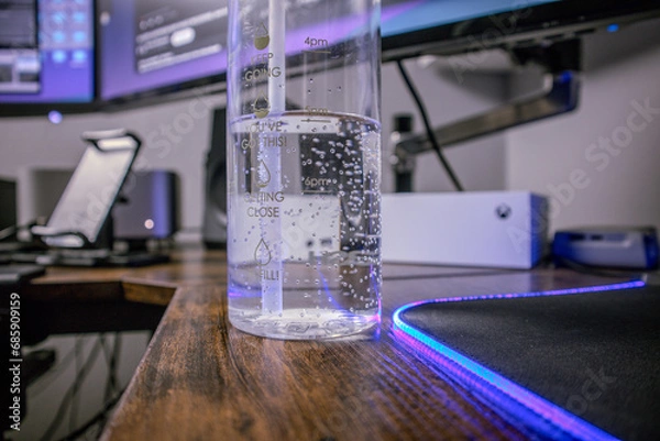 Obraz Crystal Clear Water in a Bottle with Bubbles and Condensation - Hydration Concept in a Refreshing Close-Up Shot