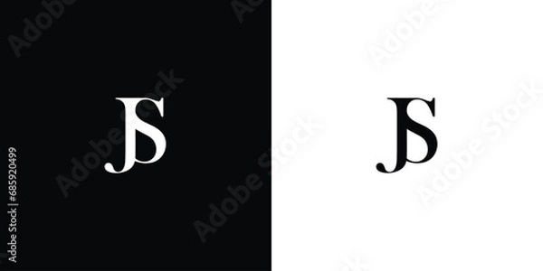 Obraz Abstract Initial letter JS or SJ logo template with vintage overlap serif font illustration in black and white color