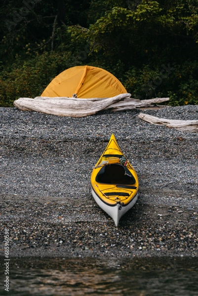 Fototapeta Kayak at camp on Cypress Island in the San Juan Islands in Northwest Washington