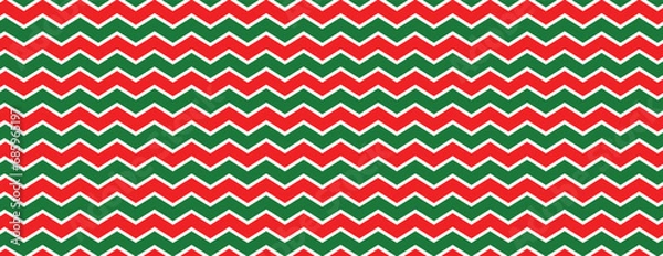 Fototapeta Merry Christmas zig zag red and green horizontal pattern poster or banner design vector file