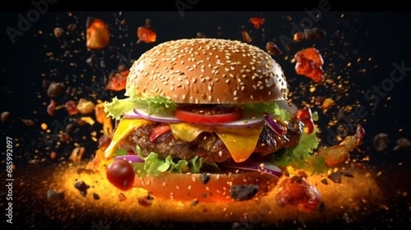 Fototapeta exploding burger food Ai Generative