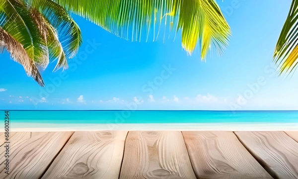 Obraz beach with palm trees and sea,wooden