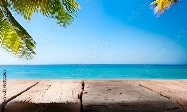Obraz beach with old teble wooden background