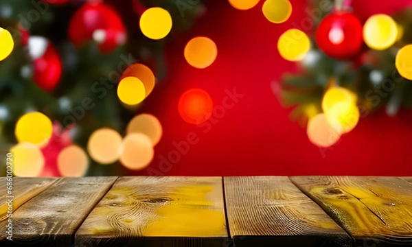 Obraz christmas wooden background with christmas tree,light,theam