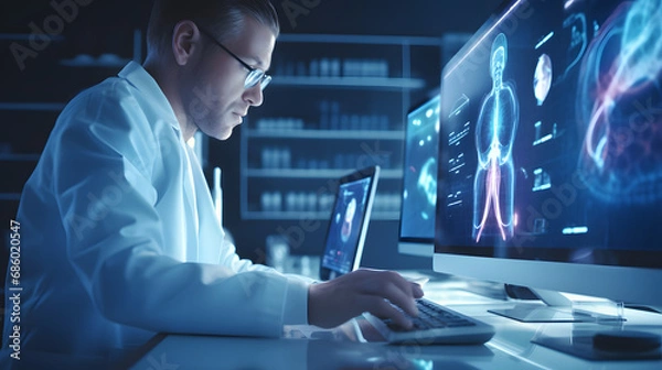 Fototapeta  Medical technology concept. Remote medicine. Electronic medical record. generative ai.