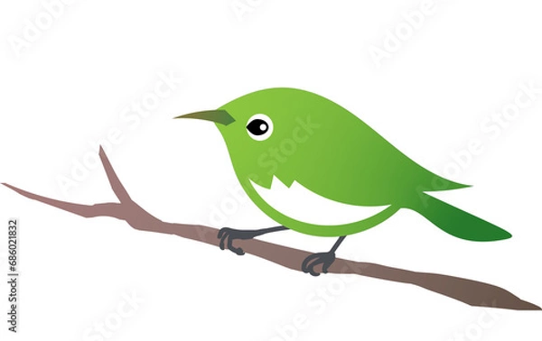 Fototapeta 枝にとまるメジロのシンプルなイラスト