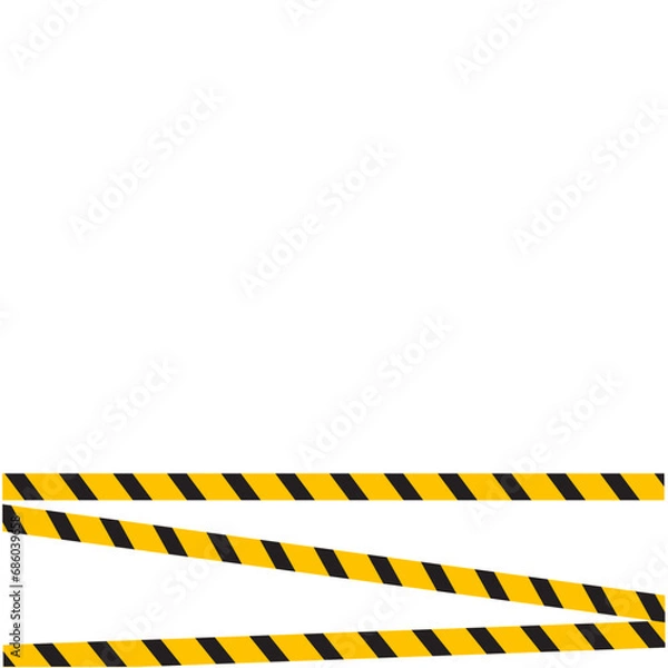 Fototapeta tape line yellow black stripe pattern isolated white background, warning space with ribbon tape sign or comfort safety zone, safety banner for copy space, ribbon yellow black stripe, tape line caution