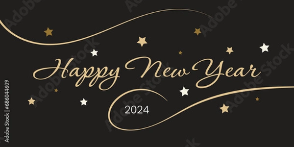 Fototapeta Happy New Year 2024 with Golden lettering and stars, New Year Banner