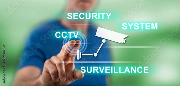 Fototapeta Man touching a cctv concept