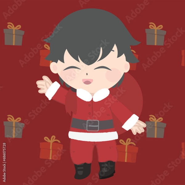 Fototapeta a santa claus mascot in an animated chat for facebook screenshot 2, in the style of kawaii manga, dark red and black, child-like innocence, tasteful use of negative space, mote kei, limited color pale