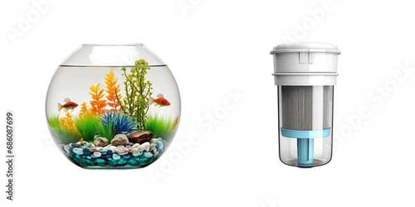 Fototapeta transparent background cutouts set of: Aquarium Accessories: Fish Tank, Water Filter