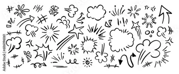 Fototapeta Ręcznie rysowany zestaw wektorów doodle. Kolekcja uroczego ręcznie rysowanego doodle.