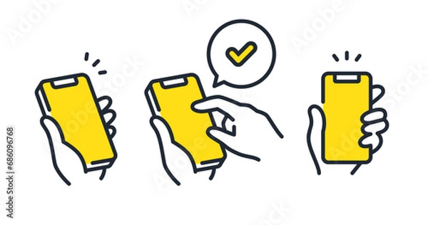 Fototapeta スマートフォンを操作するシンプルなベクターアイコンイラストセット素材