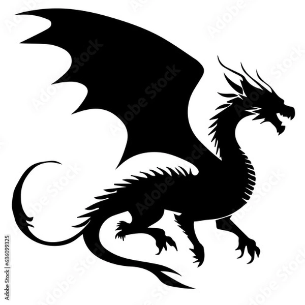 Fototapeta Black silhouette of a dragon on a white background. Vector illustration. Chinese New Year of a Dragon.