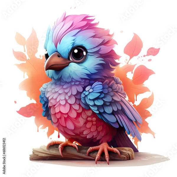 Fototapeta Transparent cute little bird in colors clipart, ai generative design