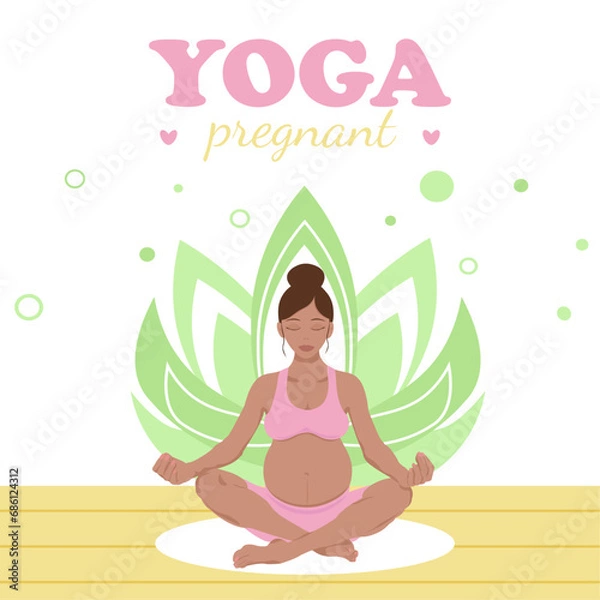 Fototapeta Pregnant woman sitting in lotus position doing yoga