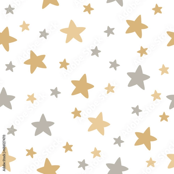 Fototapeta Handrawn simple  gold and grey star seamless pattern.