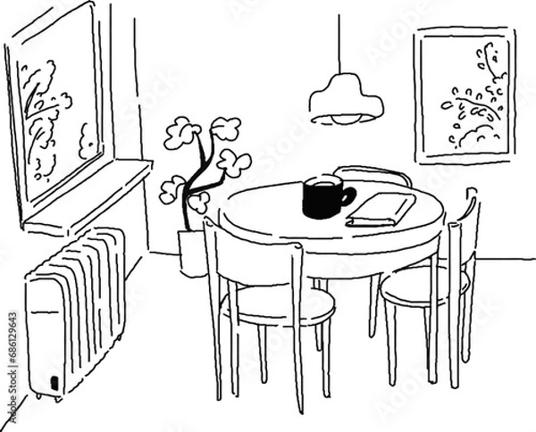 Obraz オシャレな家の全身線画ベクターイラスト