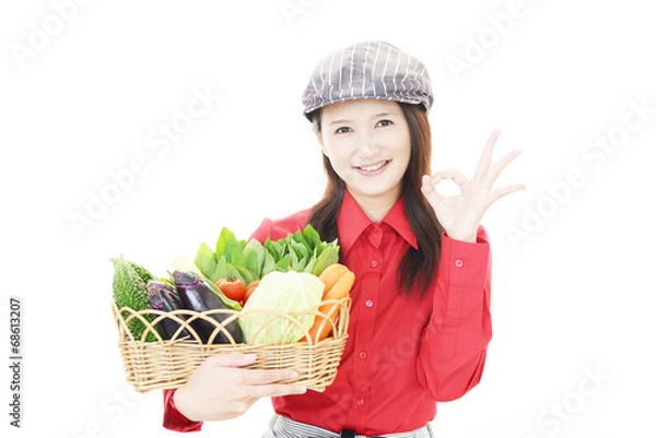 Fototapeta 野菜を持つウェイトレス