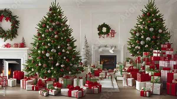 Fototapeta Image of decorating the Christmas tree, capturing the essence of holiday traditions