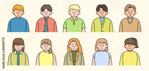 Obraz Outline avatars profile set, office workers, simple icon style, character design, vector illustration.