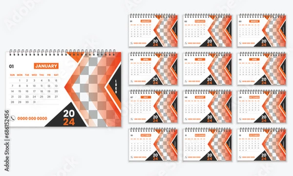 Fototapeta Modern desk calendar design for 2024. Corporate or business calendar. 
