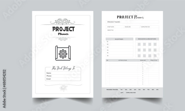 Fototapeta Project planner template. Set of minimalist Project Planners. Printable project planner template design with cover page layout template