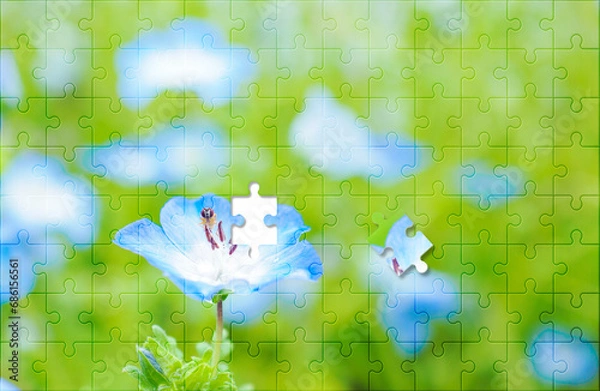 Obraz ジグソーパズル　ネモフィラ　花　昆虫　ピース