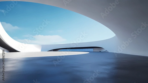 Fototapeta 3d render of abstract futuristic architecture with empty concrete floor