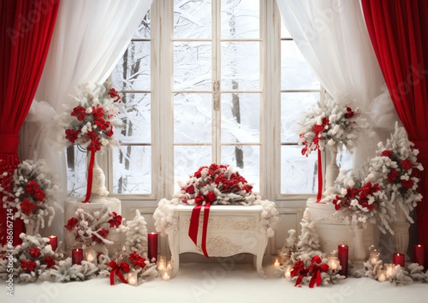 Fototapeta a window with a white curtain