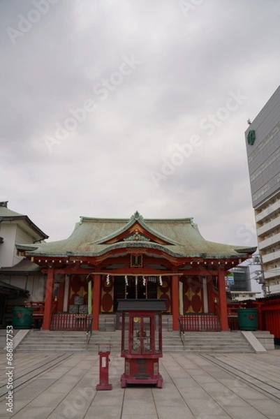 Obraz 穴守稲荷神社、anamori、神社、穴守、稲荷、羽田、東京、日本、神道、鳥居、青空、鳥居、参拝、初詣、観光、ツアー、奥宮、山、赤、本殿、稲荷山、
