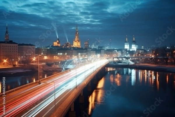 Obraz a long night shot of city view
