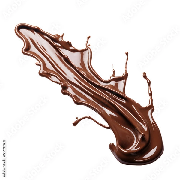 Fototapeta A stream of melted chocolate isolated on transparent background