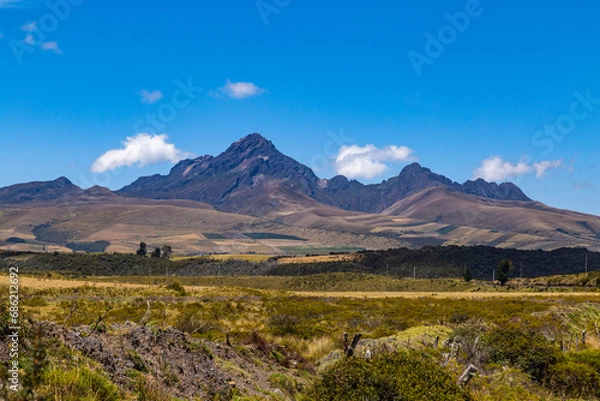 Obraz Rumiñahui volcano, blue sky and rocks