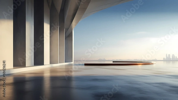 Fototapeta 3d render of abstract futuristic architecture with empty concrete floor