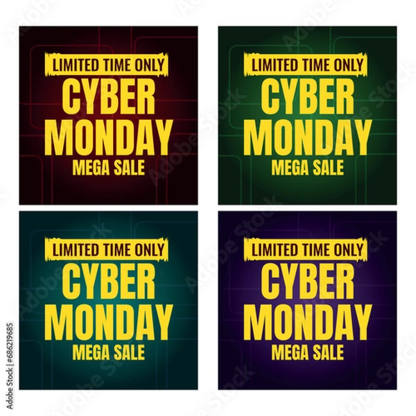 Fototapeta Set of editable square banner template. Social media post template cyber monday sale. Usable for social media post , banners and web internet ads. Flat vector design