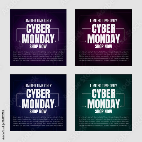 Fototapeta Set of editable square banner template. Social media post template cyber monday sale. Usable for social media post , banners and web internet ads. Flat vector design